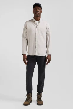 Chemise en twill de coton unie grise col à pointes boutonnées coupe Regular