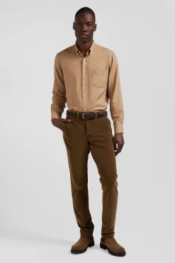 Chemise en twill de coton et cachemire camel coupe Regular