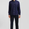 Chemise en twill de coton et cachemire indigo coupe Regular