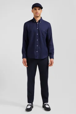 Chemise en twill de coton et cachemire indigo coupe Regular