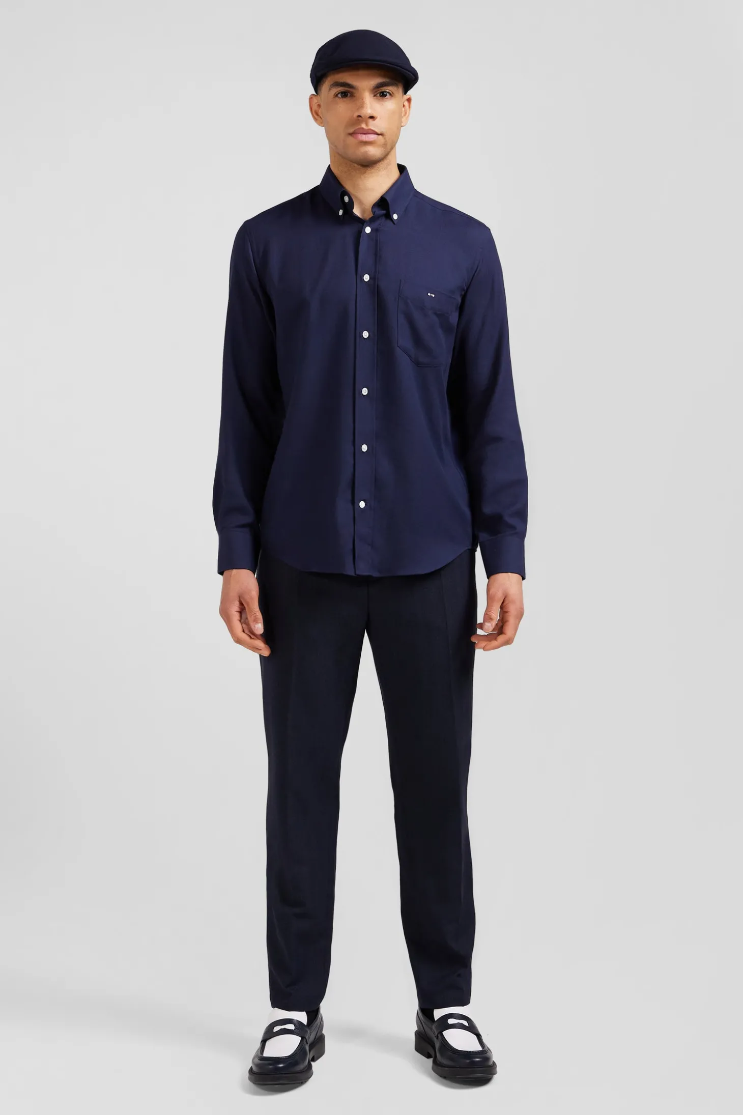 Chemise en twill de coton et cachemire indigo coupe Regular