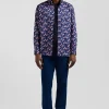 Chemise en twill de coton marine à imprimé fleurs roses coupe Regular