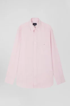 Chemise en twill de coton unie rose col à pointes boutonnées coupe Regular