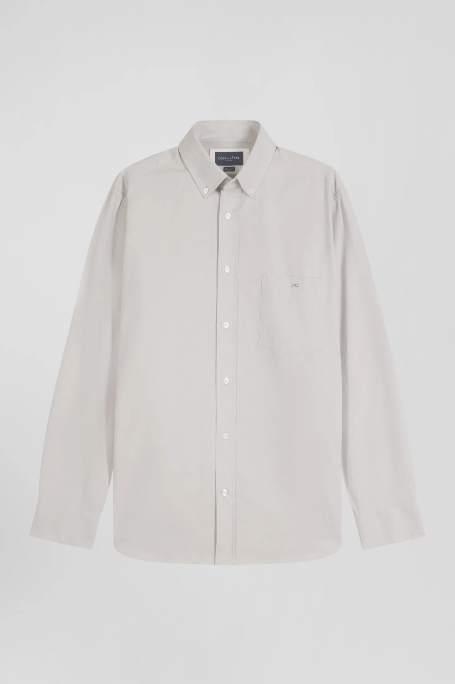 Chemise en twill de coton unie grise col à pointes boutonnées coupe Regular