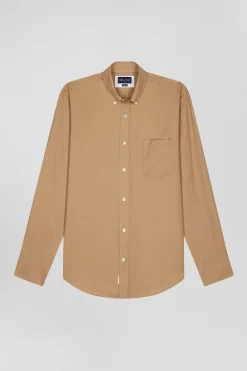 Chemise en twill de coton et cachemire camel coupe Regular
