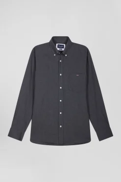 Chemise en twill de coton et cachemire gris anthracite coupe Regular