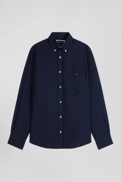 Chemise en twill de coton et cachemire indigo coupe Regular