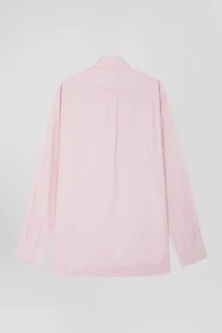 Chemise en twill de coton unie rose col à pointes boutonnées coupe Regular