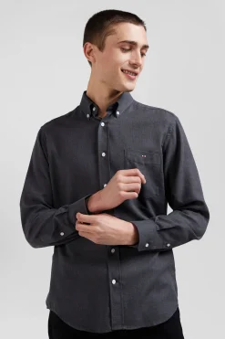 Chemise en twill de coton et cachemire gris anthracite coupe Regular