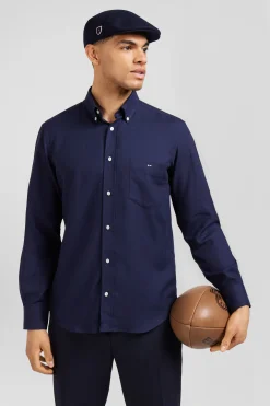 Chemise en twill de coton et cachemire indigo coupe Regular