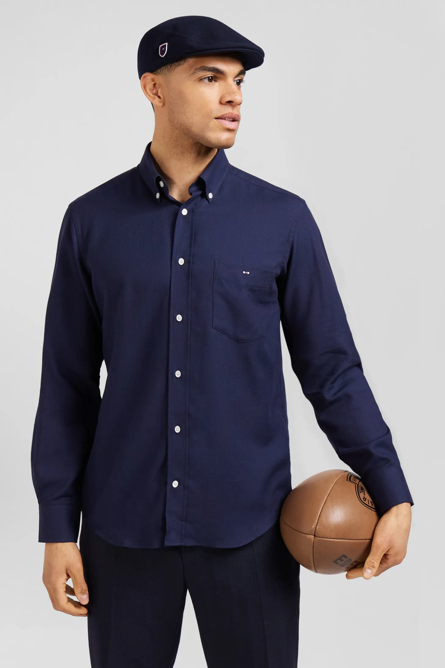 Chemise en twill de coton et cachemire indigo coupe Regular