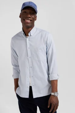 Chemise en twill de coton unie ciel col à pointes boutonnées coupe Regular