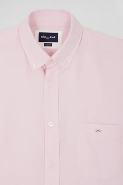 Chemise en twill de coton unie rose col à pointes boutonnées coupe Regular