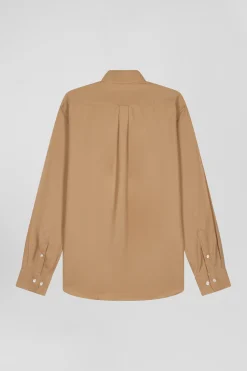 Chemise en twill de coton et cachemire camel coupe Regular