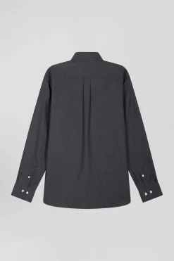 Chemise en twill de coton et cachemire gris anthracite coupe Regular
