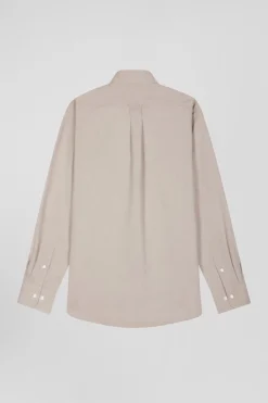 Chemise en twill de coton unie marron col à pointes boutonnées coupe Regular