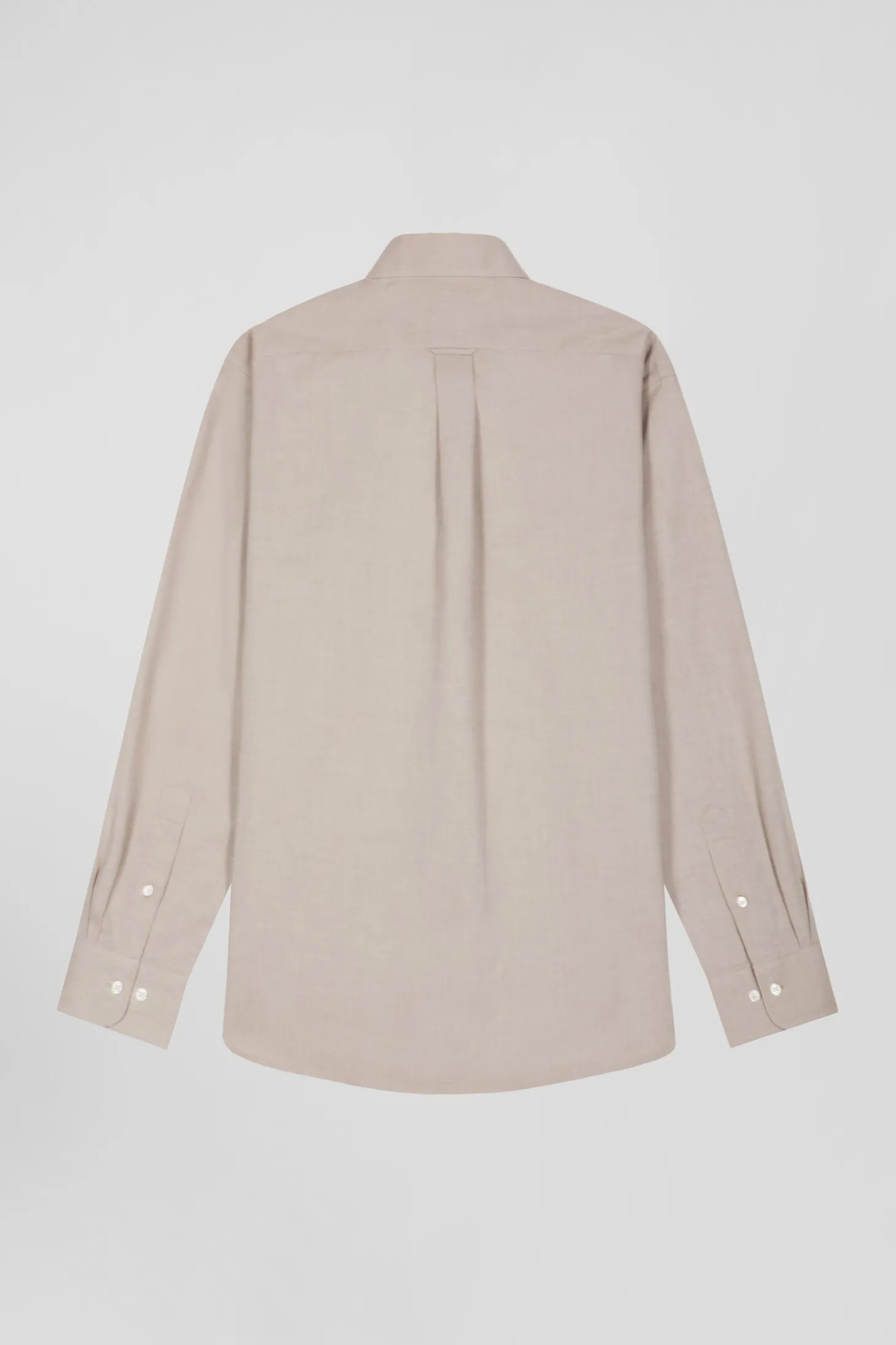 Chemise en twill de coton unie marron col à pointes boutonnées coupe Regular