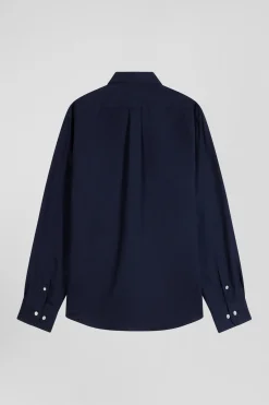 Chemise en twill de coton et cachemire indigo coupe Regular