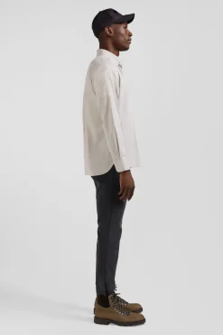 Chemise en twill de coton unie grise col à pointes boutonnées coupe Regular
