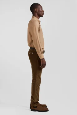 Chemise en twill de coton et cachemire camel coupe Regular