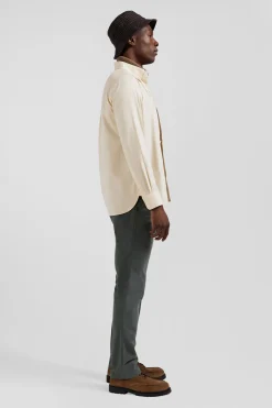 Chemise en twill de coton unie beige col à pointes boutonnées coupe Regular