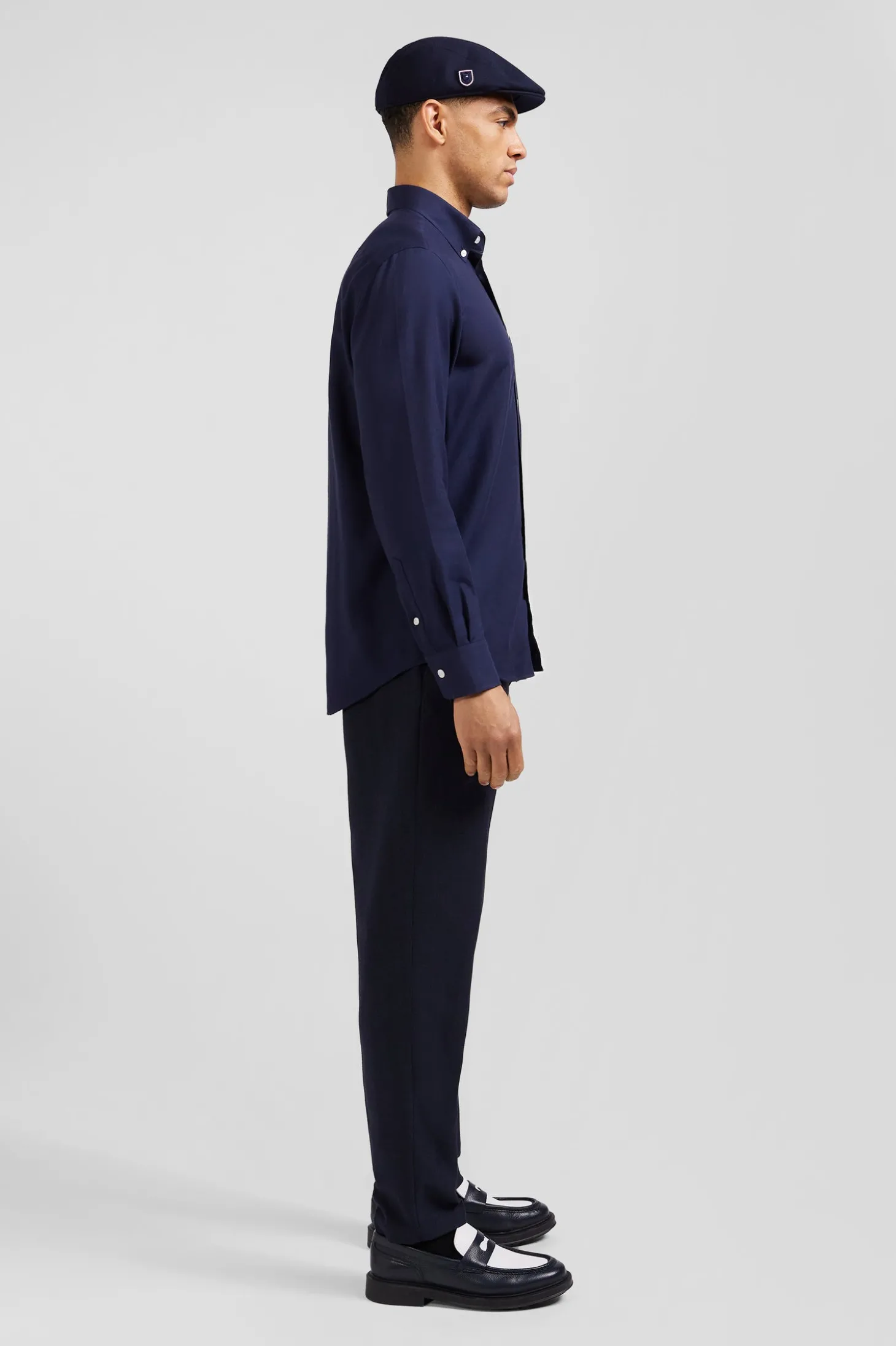 Chemise en twill de coton et cachemire indigo coupe Regular