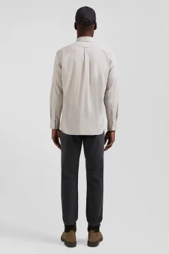 Chemise en twill de coton unie grise col à pointes boutonnées coupe Regular