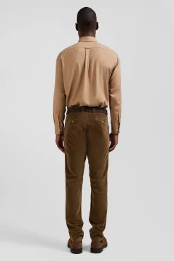 Chemise en twill de coton et cachemire camel coupe Regular