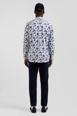 Chemise en twill de coton blanche imprimé floral bleu coupe Regular