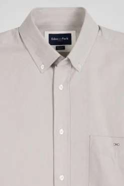 Chemise en twill de coton unie grise col à pointes boutonnées coupe Regular