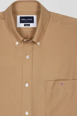 Chemise en twill de coton et cachemire camel coupe Regular