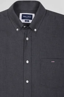 Chemise en twill de coton et cachemire gris anthracite coupe Regular