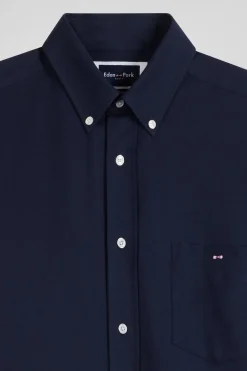 Chemise en twill de coton et cachemire indigo coupe Regular
