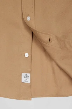 Chemise en twill de coton et cachemire camel coupe Regular