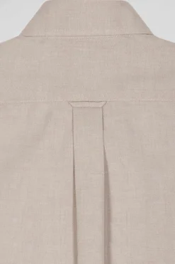 Chemise en twill de coton unie marron col à pointes boutonnées coupe Regular