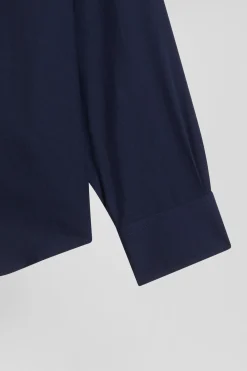 Chemise en twill de coton et cachemire indigo coupe Regular
