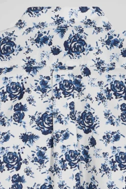 Chemise en twill de coton blanche imprimé floral bleu coupe Regular