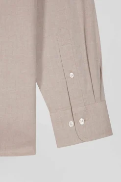 Chemise en twill de coton unie marron col à pointes boutonnées coupe Regular