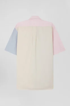 Chemise manches courtes colorblock en coton ciel coupe Regular
