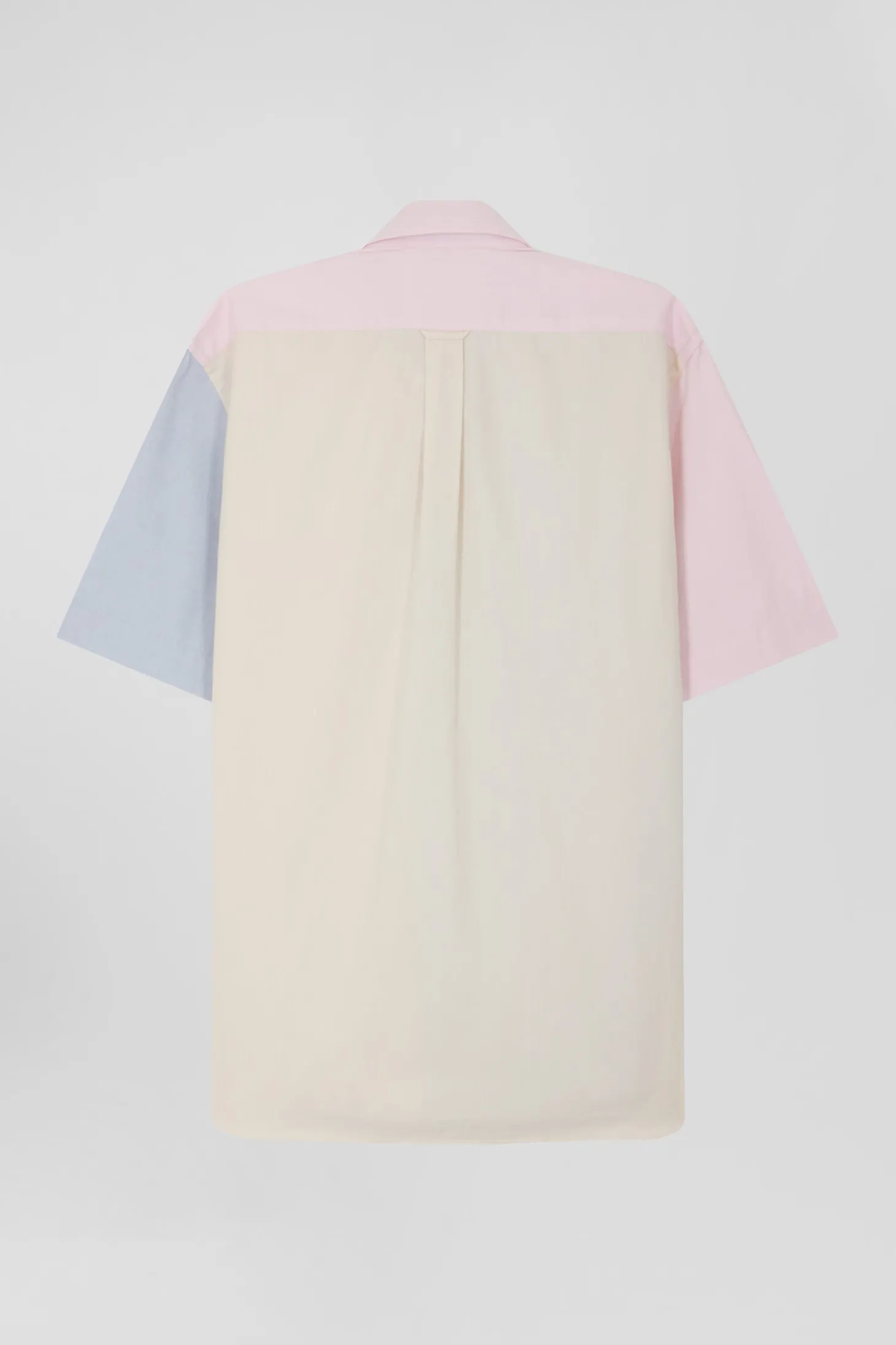 Chemise manches courtes colorblock en coton ciel coupe Regular