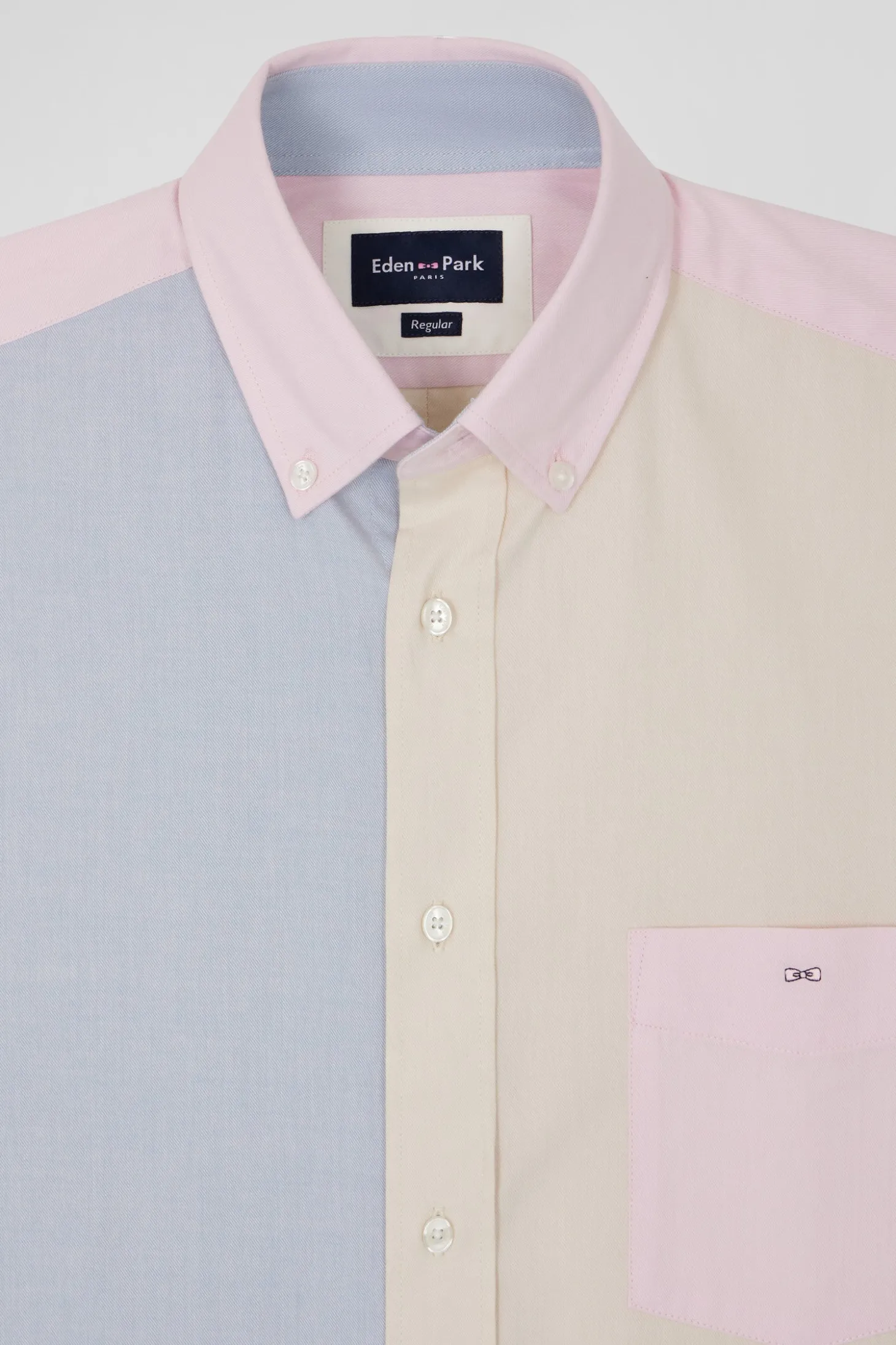 Chemise manches courtes colorblock en coton ciel coupe Regular