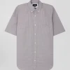 Chemise manches courtes en coton grège à microcarreaux coupe Regular