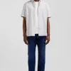 Chemise manches courtes en coton écru microimprimé coupe Regular