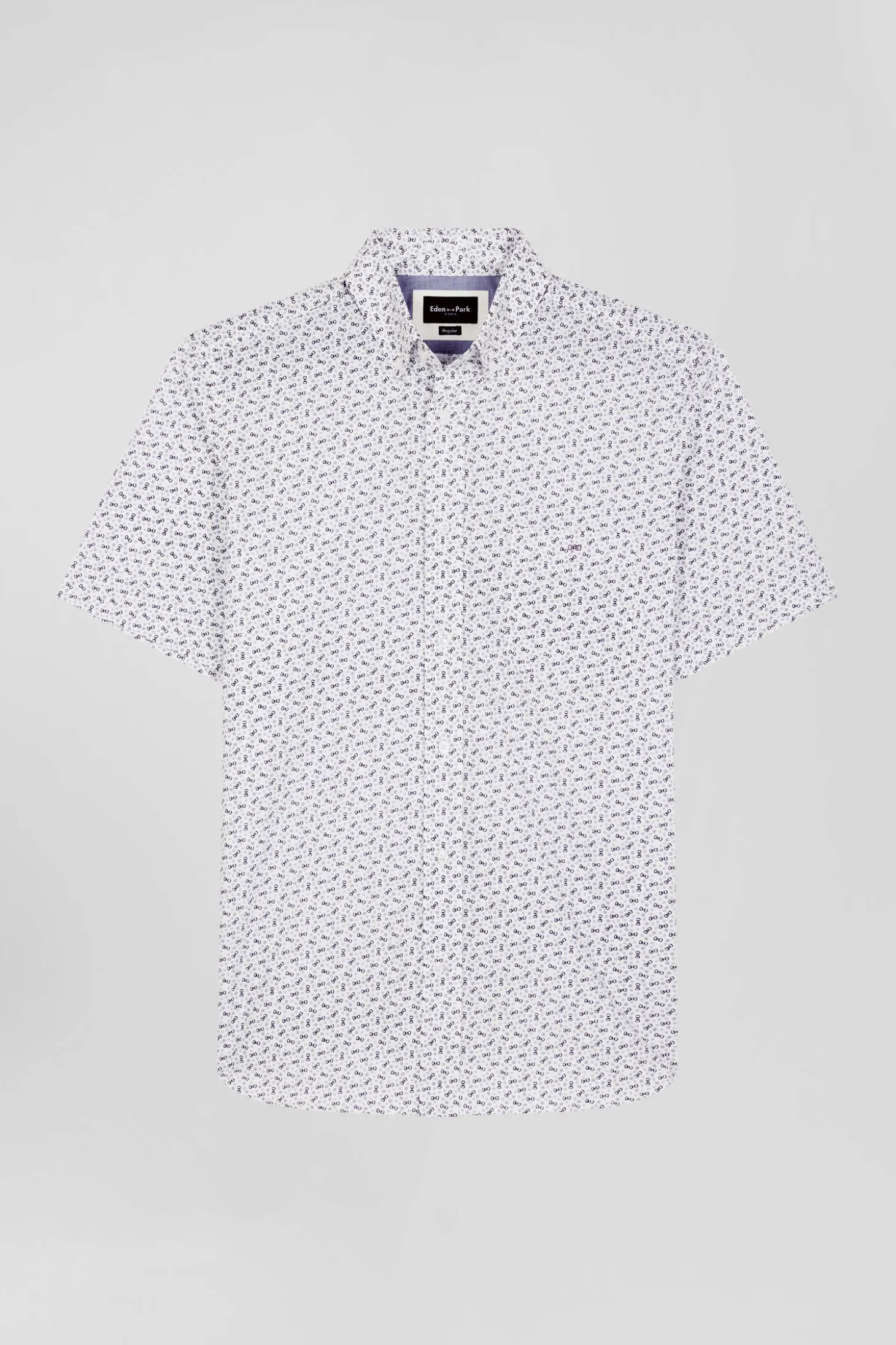Chemise manches courtes en coton écru microimprimé coupe Regular