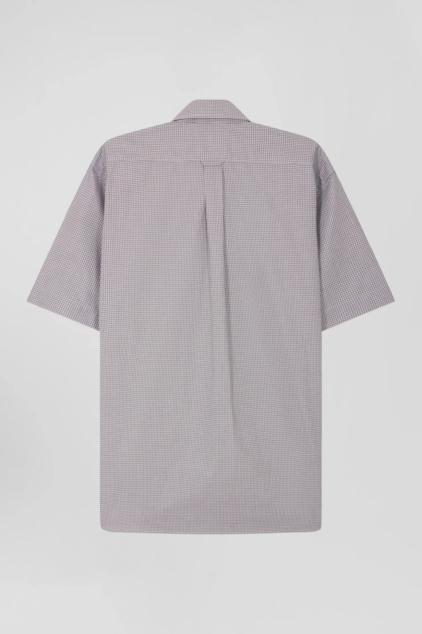 Chemise manches courtes en coton grège à microcarreaux coupe Regular