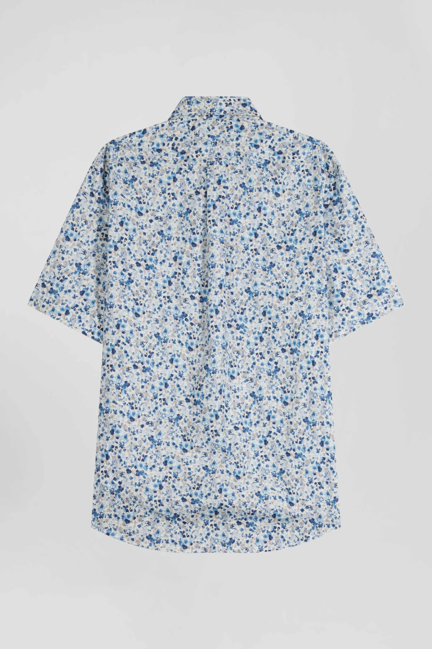 Chemise manches courtes en coton écru microimprimé fleurs coupe Regular