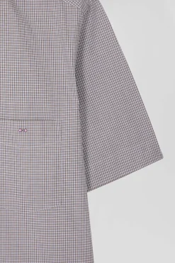 Chemise manches courtes en coton grège à microcarreaux coupe Regular