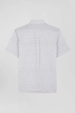 Chemise manches courtes en coton écru microimprimé coupe Regular