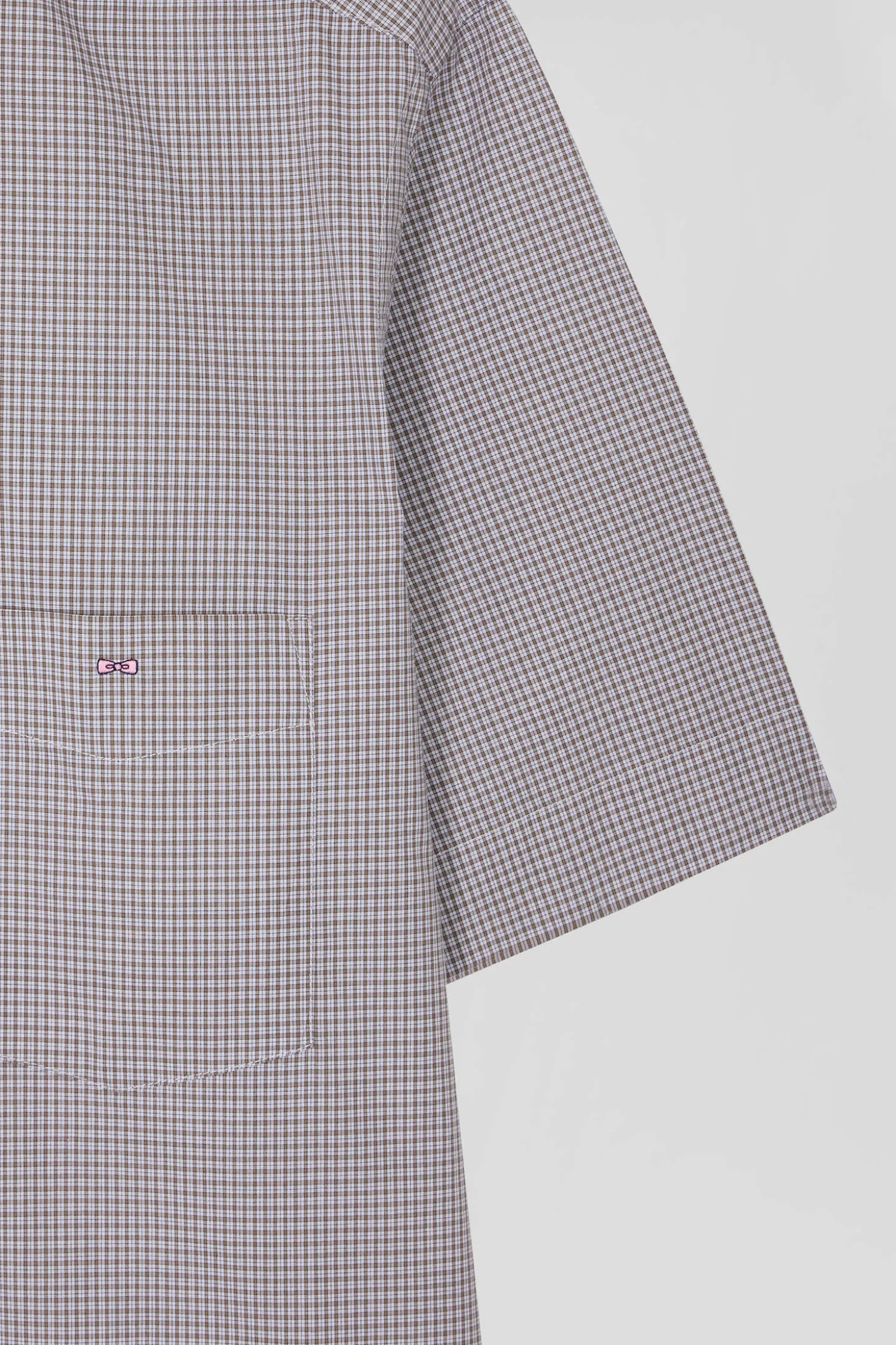 Chemise manches courtes en coton grège à microcarreaux coupe Regular