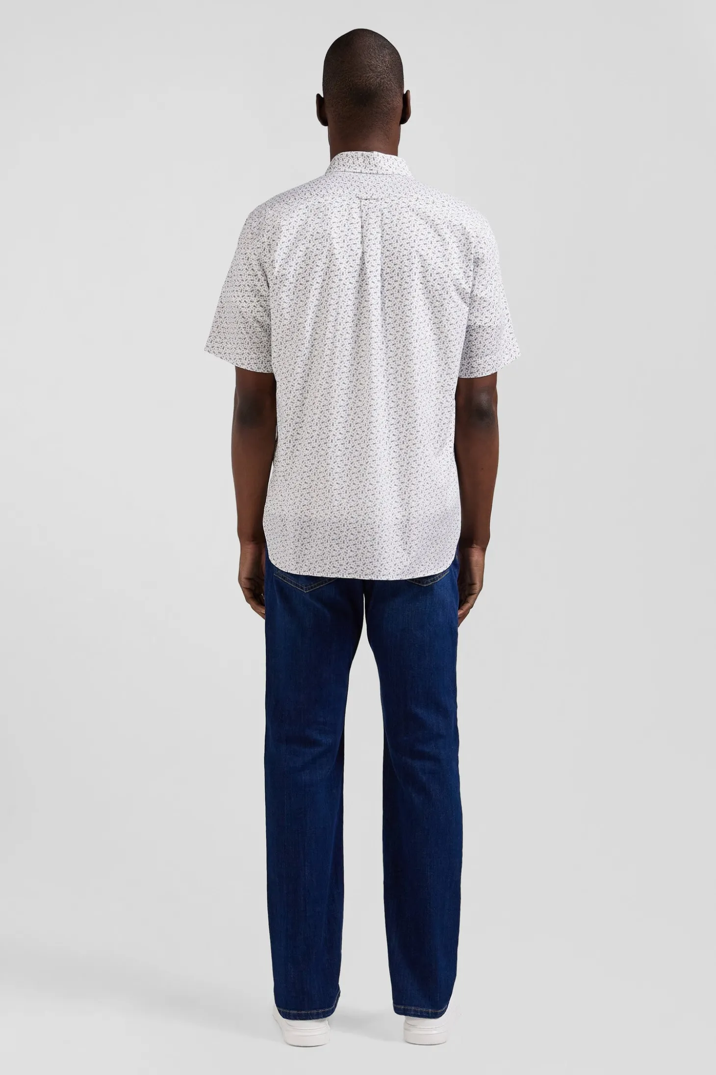 Chemise manches courtes en coton écru microimprimé coupe Regular